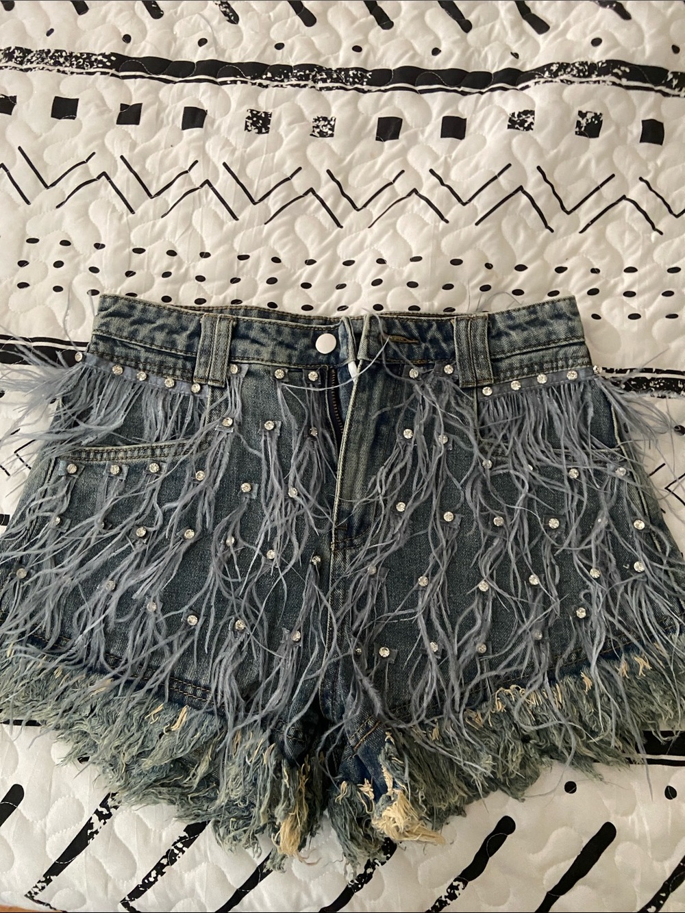 New !! Gorgeous & Unique Embellished Fringe Denim Shorts - Gray 6